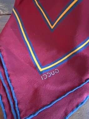 Vintage Gucci Silk Scarf Monogram Large  – 1970s Burgundy & Gold RARE Old Money